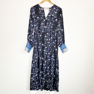 Sandro Paris Floral Long Sleeve Dress Navy Size 40 US8